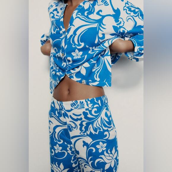 Zara PRINTED LINEN BLEND TROUSERS Size Extra Large XL - Picture 3 of 12